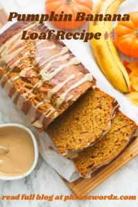 Golden-brown pumpkin banana bread topped with chopped nuts and served with a cup of coffee.